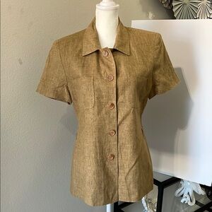 Crossing Pointe NWOT Women’s Short Sleeve Button Down Linen Top Size 10